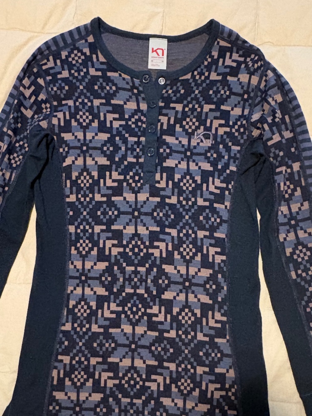 Kari Traa Merino Wool Snap Henley Base Layer Navy Nordic Women’s Medium